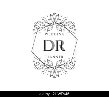 DR Initials letter Wedding monogram logos collection, hand drawn modern minimalistic and floral templates for Invitation cards, Save the Date, elegant Stock Vector