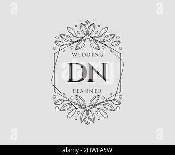 DN Initials letter Wedding monogram logos collection, hand drawn modern minimalistic and floral templates for Invitation cards, Save the Date, elegant Stock Vector