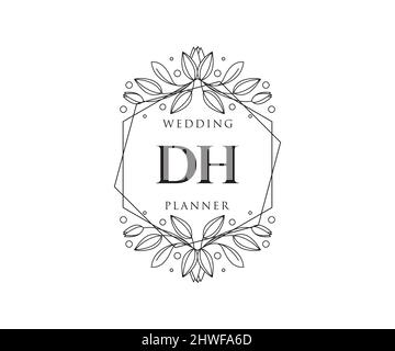 DH Initials letter Wedding monogram logos collection, hand drawn modern minimalistic and floral templates for Invitation cards, Save the Date, elegant Stock Vector