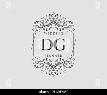DG Initials letter Wedding monogram logos collection, hand drawn modern minimalistic and floral templates for Invitation cards, Save the Date, elegant Stock Vector