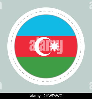 Sticker ball with flag of Azerbaijan. Round sphere, template icon. Azerbaijani national symbol. Glossy realistic ball, 3D abstract vector illustration Stock Vector