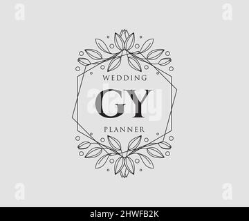 GY Initials letter Wedding monogram logos collection, hand drawn modern minimalistic and floral templates for Invitation cards, Save the Date, elegant Stock Vector