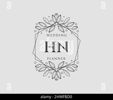 HN Initials letter Wedding monogram logos collection, hand drawn modern minimalistic and floral templates for Invitation cards, Save the Date, elegant Stock Vector