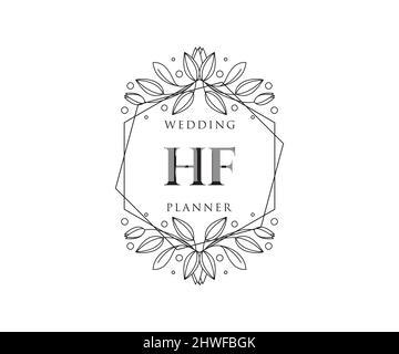 HF Initials letter Wedding monogram logos collection, hand drawn modern minimalistic and floral templates for Invitation cards, Save the Date, elegant Stock Vector