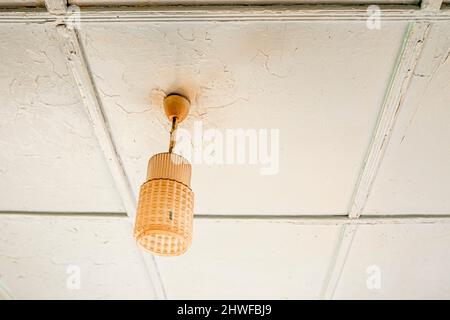 Old dusty celing light fixture, abat-jour, common Soviet decor Stock Photo