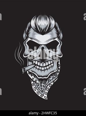 illustration vector gangster skull head on black background Stock Vector