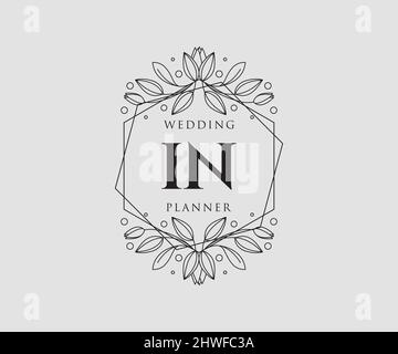IN Initials letter Wedding monogram logos collection, hand drawn modern minimalistic and floral templates for Invitation cards, Save the Date, elegant Stock Vector
