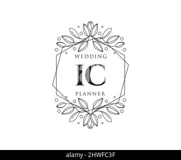 IC Initials letter Wedding monogram logos collection, hand drawn modern minimalistic and floral templates for Invitation cards, Save the Date, elegant Stock Vector