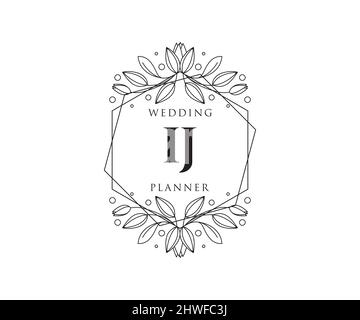 IJ Initials letter Wedding monogram logos collection, hand drawn modern minimalistic and floral templates for Invitation cards, Save the Date, elegant Stock Vector