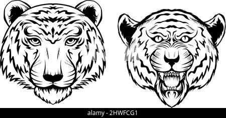 illustration vector two tiger head Stock Vector