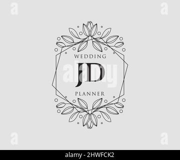 JD Initials letter Wedding monogram logos collection, hand drawn modern minimalistic and floral templates for Invitation cards, Save the Date, elegant Stock Vector