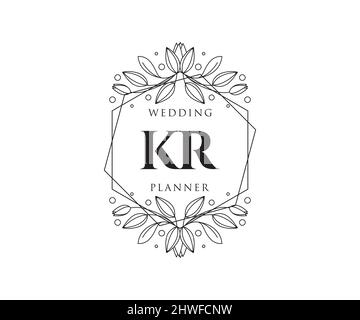 KR Initials letter Wedding monogram logos collection, hand drawn modern minimalistic and floral templates for Invitation cards, Save the Date, elegant Stock Vector