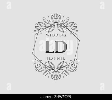 LD Initials letter Wedding monogram logos collection, hand drawn modern minimalistic and floral templates for Invitation cards, Save the Date, elegant Stock Vector