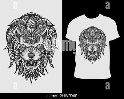 illustration vector lion head mandala zentangle Stock Vector