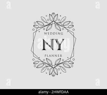 NY Initials letter Wedding monogram logos collection, hand drawn modern minimalistic and floral templates for Invitation cards, Save the Date, elegant Stock Vector