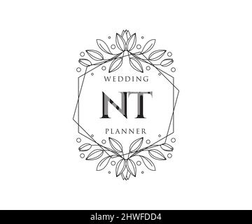 NT Initials letter Wedding monogram logos collection, hand drawn modern minimalistic and floral templates for Invitation cards, Save the Date, elegant Stock Vector