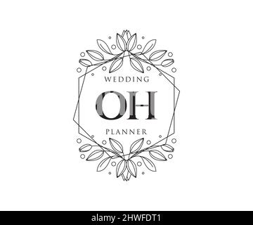 OH Initials letter Wedding monogram logos collection, hand drawn modern minimalistic and floral templates for Invitation cards, Save the Date, elegant Stock Vector