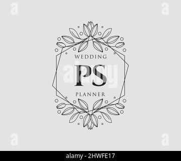 PS Initials letter Wedding monogram logos collection, hand drawn modern minimalistic and floral templates for Invitation cards, Save the Date, elegant Stock Vector