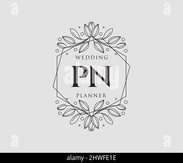 PN Initials letter Wedding monogram logos collection, hand drawn modern minimalistic and floral templates for Invitation cards, Save the Date, elegant Stock Vector