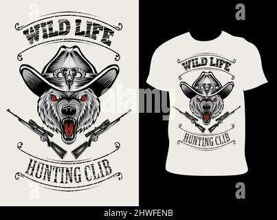 illustration vector hunting club t shirt design Stock Vector