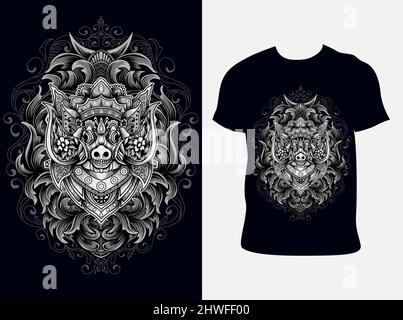 illustration vector barong bangkung with engraving ornament Stock Vector