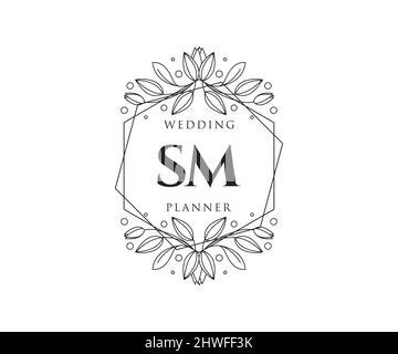 SM Initials letter Wedding monogram logos collection, hand drawn modern minimalistic and floral templates for Invitation cards, Save the Date, elegant Stock Vector