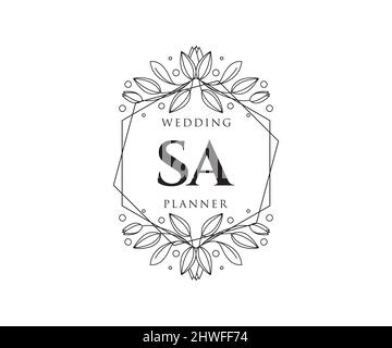 SA Initials letter Wedding monogram logos collection, hand drawn modern minimalistic and floral templates for Invitation cards, Save the Date, elegant Stock Vector