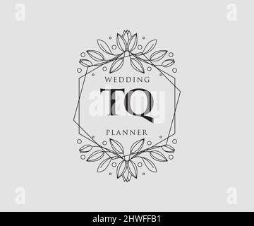 TQ Initials letter Wedding monogram logos collection, hand drawn modern minimalistic and floral templates for Invitation cards, Save the Date, elegant Stock Vector