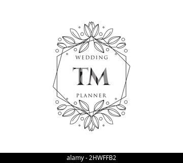 TM Initials letter Wedding monogram logos template, hand drawn