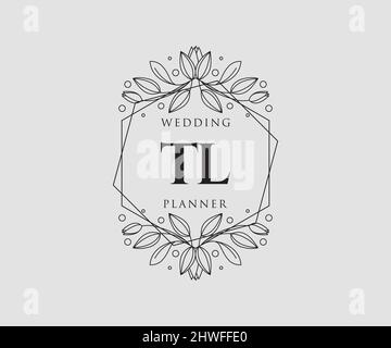 TL Initials letter Wedding monogram logos collection, hand drawn modern minimalistic and floral templates for Invitation cards, Save the Date, elegant Stock Vector