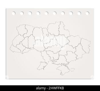 Ukraine map on realistic clean sheet of paper torn from block, blank Stock Photo