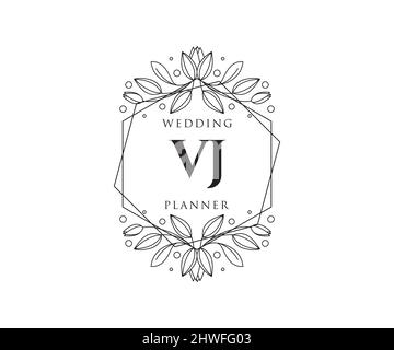 VJ Initials letter Wedding monogram logos collection, hand drawn modern minimalistic and floral templates for Invitation cards, Save the Date, elegant Stock Vector