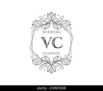 VC Initials letter Wedding monogram logos collection, hand drawn modern minimalistic and floral templates for Invitation cards, Save the Date, elegant Stock Vector