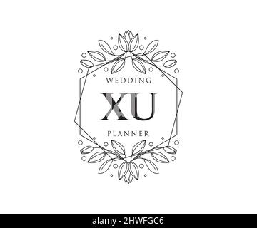 XU Initials letter Wedding monogram logos collection, hand drawn modern minimalistic and floral templates for Invitation cards, Save the Date, elegant Stock Vector