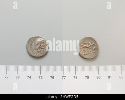 Denarius from Rome.  Mint: Rome Artist: Unknown Magistrate: L. Calpurnius Piso Frugi Stock Photo