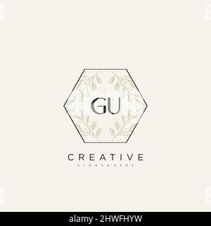 GU Initial Letter Flower Logo Template Vector premium vector Stock Vector