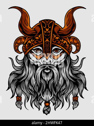 illustration vector viking head on white background Stock Vector