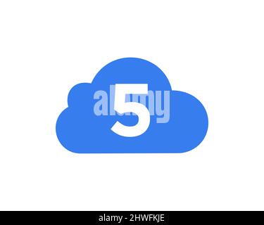 Cloud Logo Design On 5 Letter. Initial Letter 5 Cloud Logo Vector Template With White Background Stock Vector