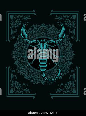 illustration vector scorpion with mandala ornament Stock Vector