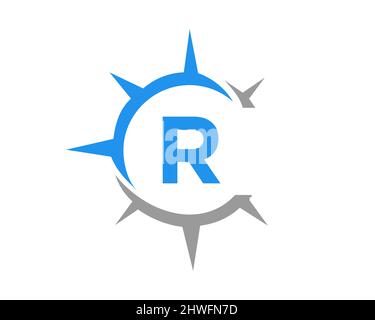 Compass logo design with R letter concept. Compass Concept with R letter typography Stock Vector