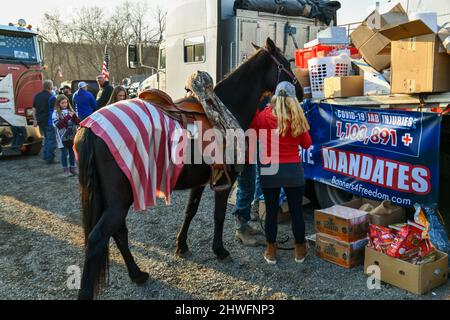 Hagerstown, USA. 05th Mar, 2022. Thousands gather for The People's Convoy, a convoy of trucks and protest of Covid related mandates in Hagerstown, Maryland on March 5, 2022. (Photo by Matthew Rodier/Sipa USA) Credit: Sipa USA/Alamy Live News Stock Photo