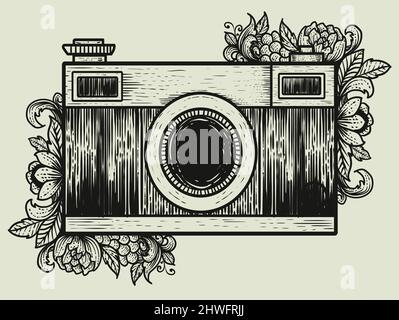 illustration vector vintage camera with pattern ornament Stock Vector