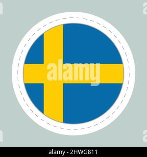 Sticker ball with flag of Sweden. Round sphere, template icon. Swedish national symbol. Glossy realistic ball, 3D abstract vector illustration. Big Stock Vector