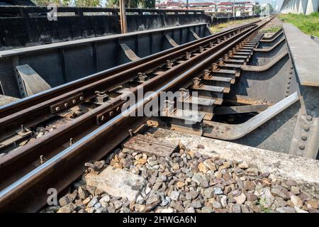 Railway tracks on a bridge over a drainage canal Stock Photo