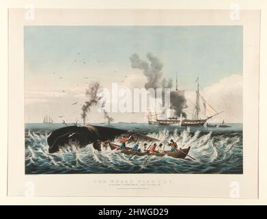 The Whale Fishery:/ Attacking a Sperm Whale…and “Cutting in”.  Artist: Currier & Ives, American, active 1834–1907 Stock Photo