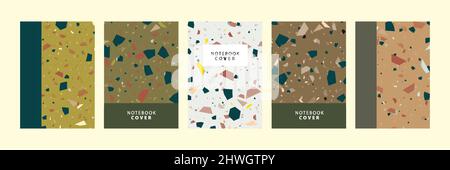 Set collection of colorful cover book template. With terrazzo seamless pattern, modern minimalistic trendy abstract background vector illustration. Stock Vector