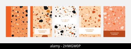 Set collection of colorful cover book template. With terrazzo seamless pattern, modern minimalistic trendy abstract background vector illustration. Stock Vector