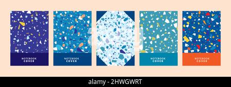 Set collection of colorful cover book template. With terrazzo seamless pattern, modern minimalistic trendy abstract background vector illustration. Stock Vector