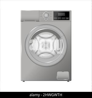 Washing machine mockup. Flat design. Modern laundromat, 3d laundry, washing appliance for household chores. Vector bathroom equipment for cloth washin Stock Vector