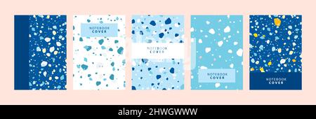 Set collection of colorful cover book template. With terrazzo seamless pattern, modern minimalistic trendy abstract background vector illustration. Stock Vector